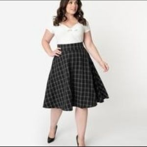 Unique Vintage Retro High Waist Vivien Swing Skirt in Windowpane